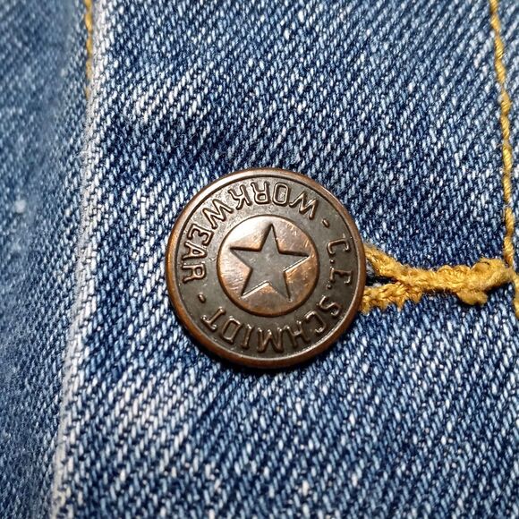 C.E. Schmidt Workwear Jacket Mens 2XL Distressed Blue Denim Jean Trucker Button - Picture 3 of 10